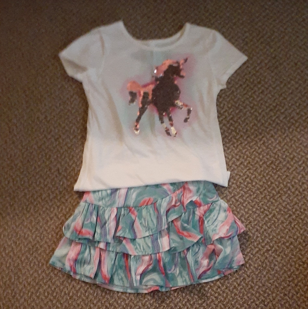 Girl's Justice Outfit . Blue/white/purple.Skirt size 8 and top size 10 fit  same